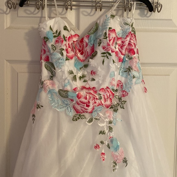 EUC Strapless Embroidered Prom Dress - Picture 5 of 13